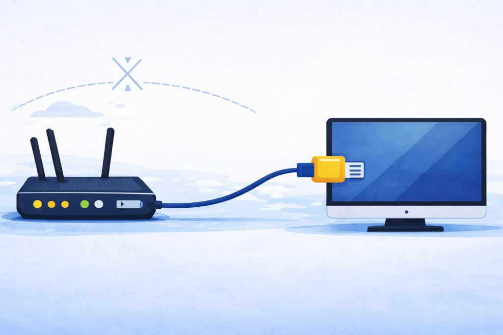 Router connected via Ethernet cable to a computer