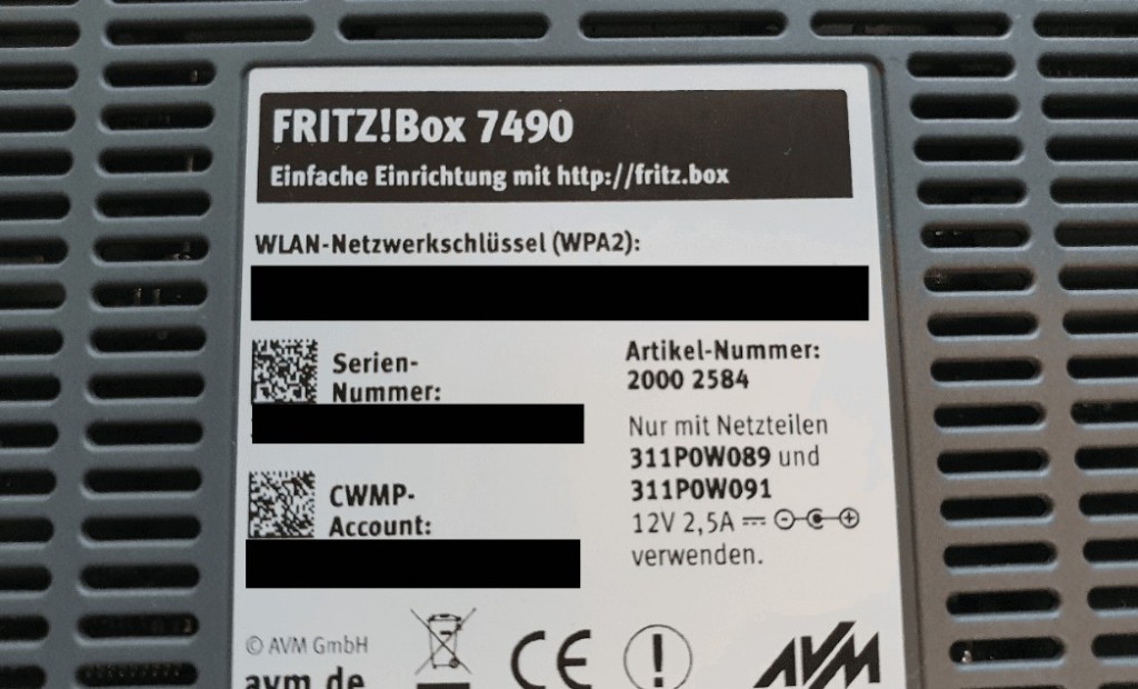 FRITZ!Box sticker with network credentials